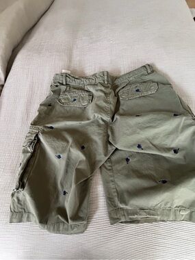 40weft Olive Green Cargo Shorts with Navy Embroidery Accents